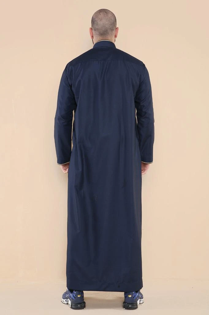 Arabic Thobes Mens Navy Thobe Jubba Emirati Islamic Arabic Eid Embroidery Kaftan Jubbah Robe
