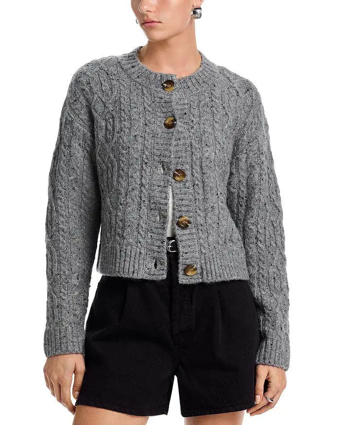 AQUA Cable Knit Crewneck Cardigan - Exclusive