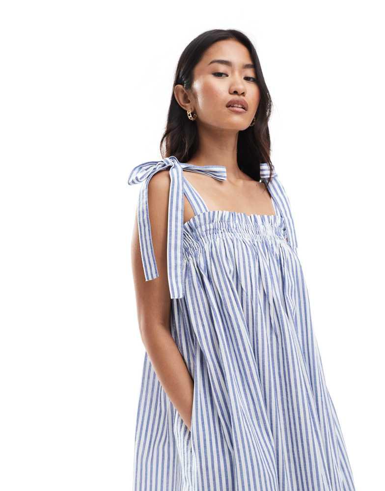 Miss Selfridge Miss Selfridge strappy poplin maxi smock dress in blue stripe