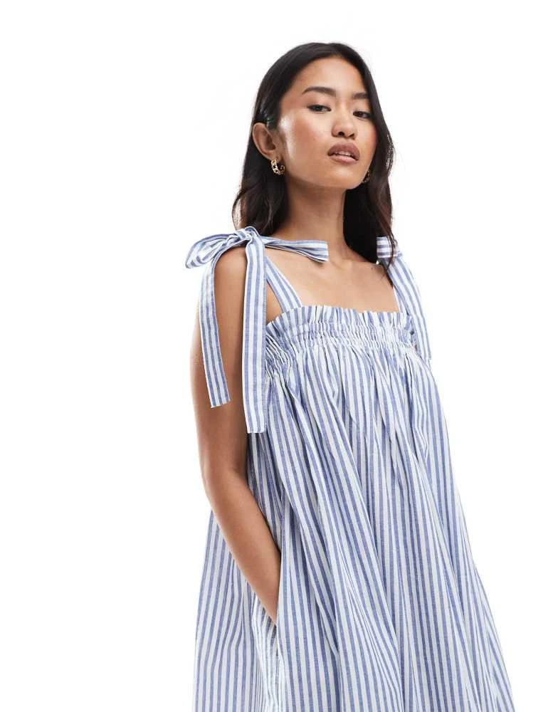 Miss Selfridge Miss Selfridge strappy poplin maxi smock dress in blue stripe 2