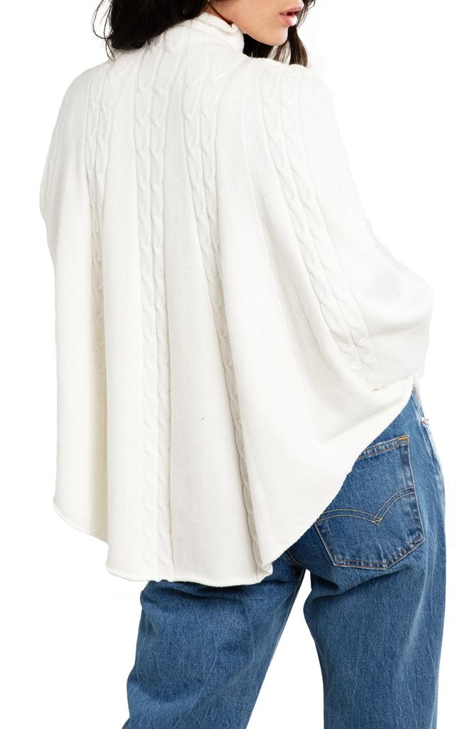 SAACHI Batwing Sleeve Cable Knit Poncho Sweater