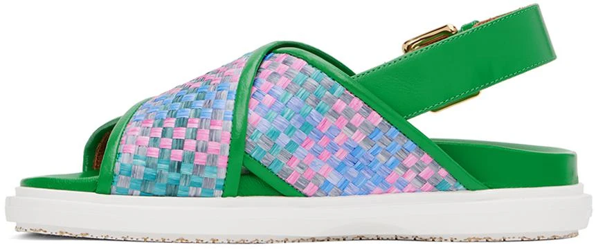Marni Green Leather Fussbett Raffia-Effect Sandals 3