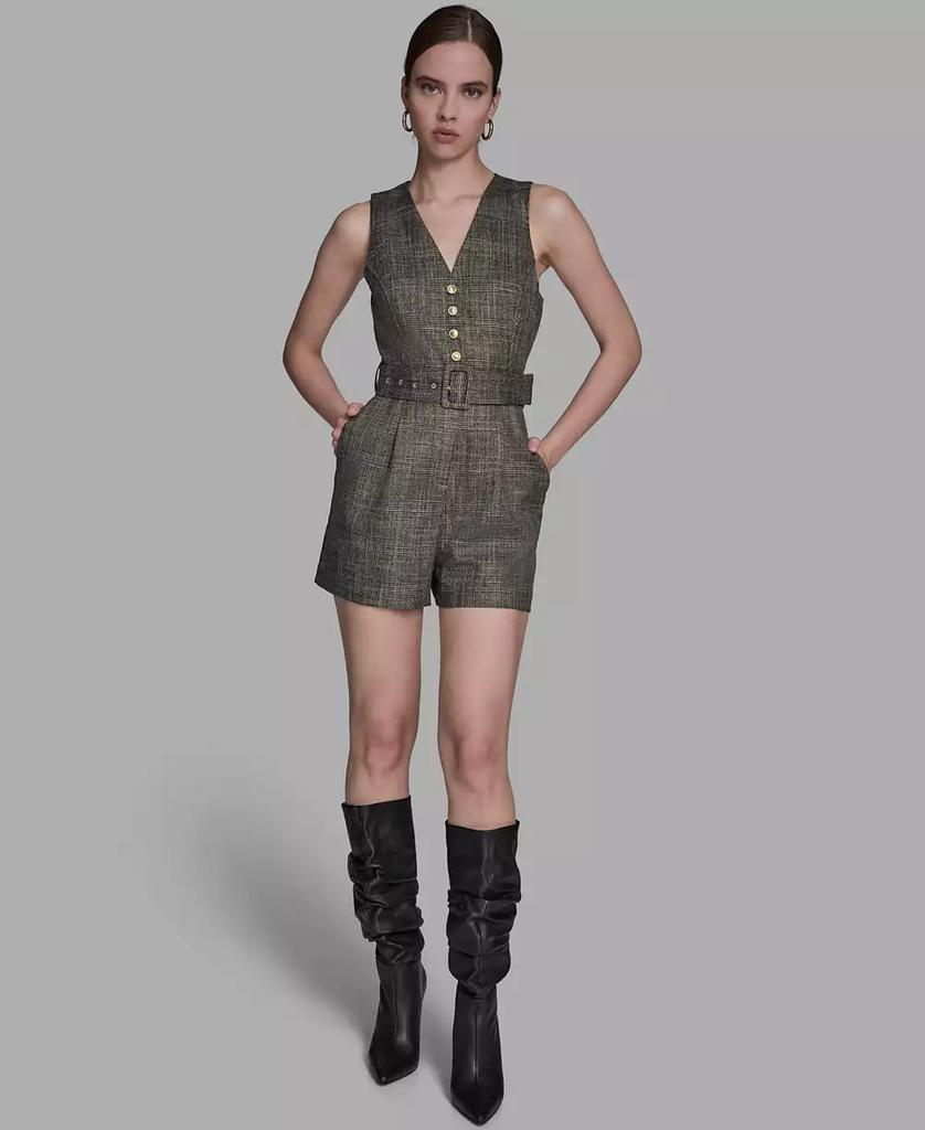 BCBG Women's Belted Tweed Romper