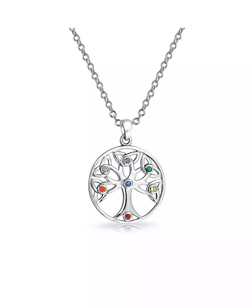 Bling Jewelry Round Circle Celtic Knot Multi Color CZ Wishing Tree Of Life Pendant Necklace .925 Sterling Silver