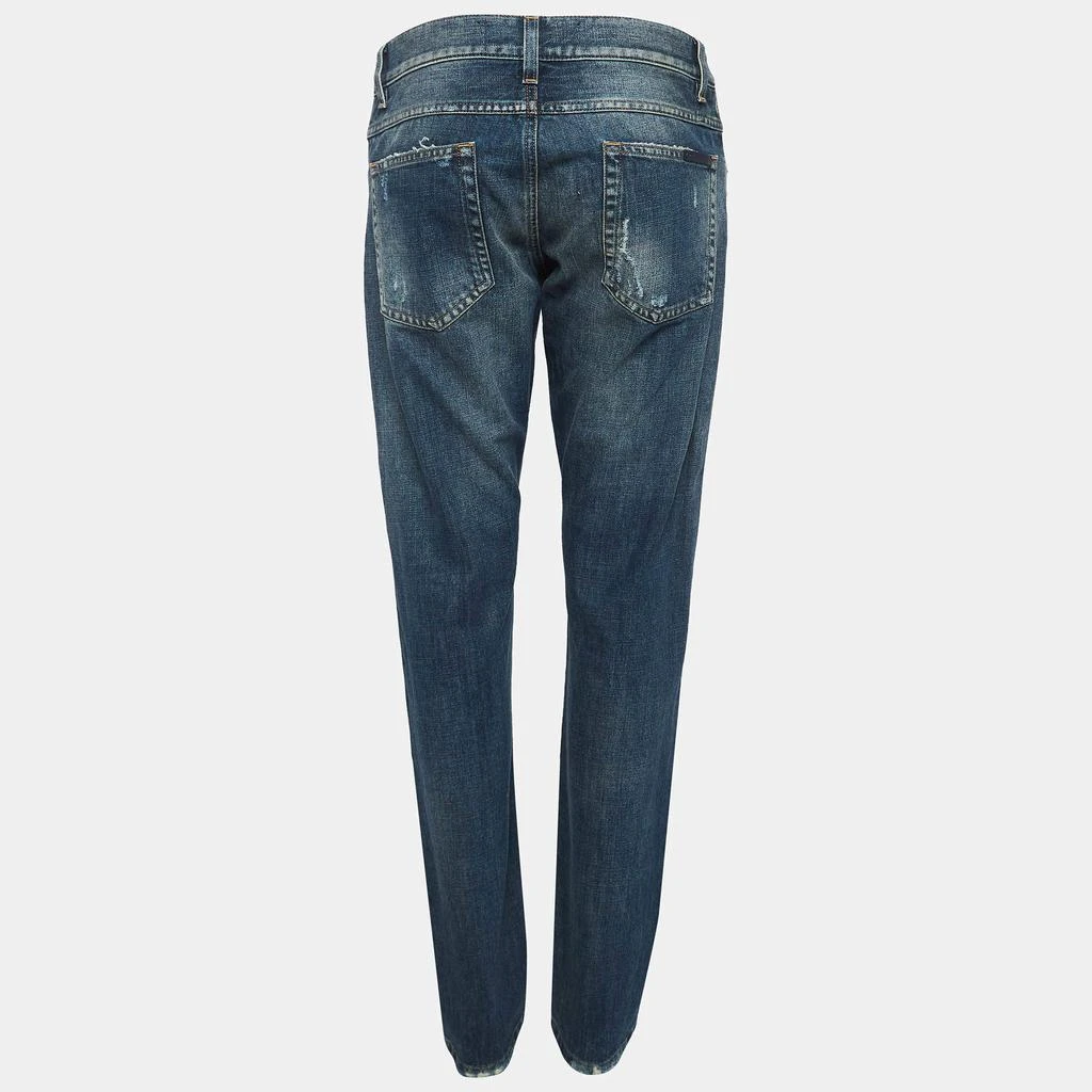 Dolce & Gabbana Dolce & Gabbana Navy Blue Ripped Denim Crystal Embellished Jeans L Waist 33" 2
