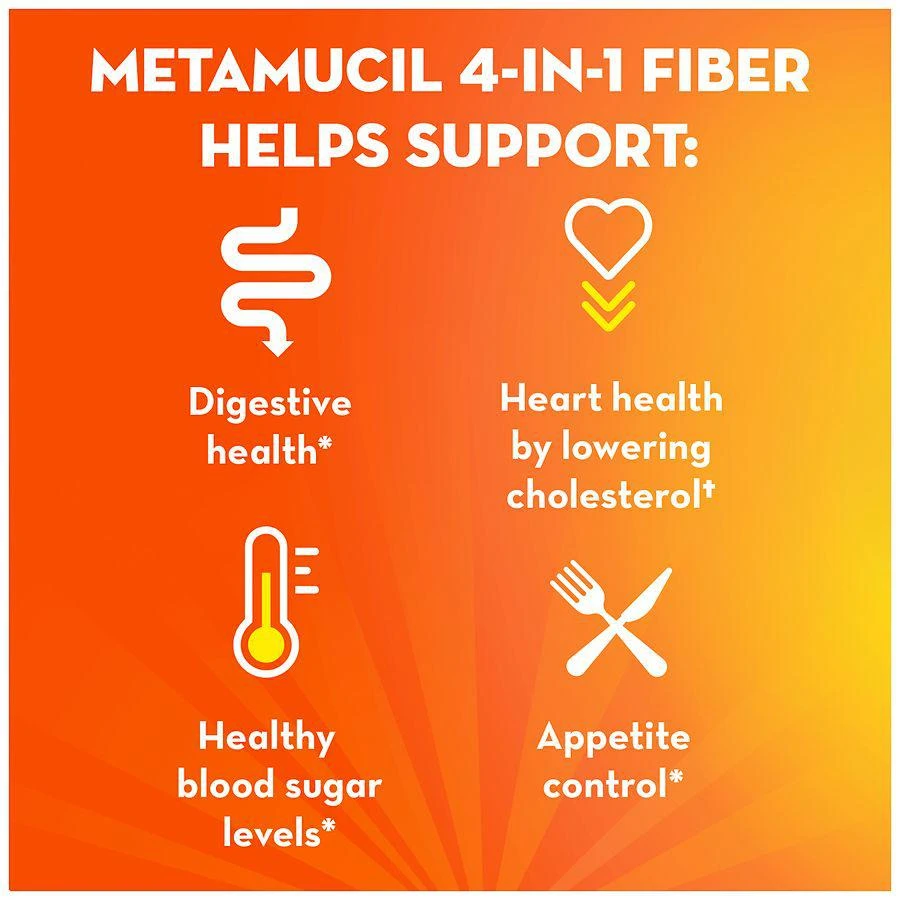 Metamucil Daily Psyllium Husk Powder Supplement with Real Sugar, 4-in-1 Fiber Unflavored 2