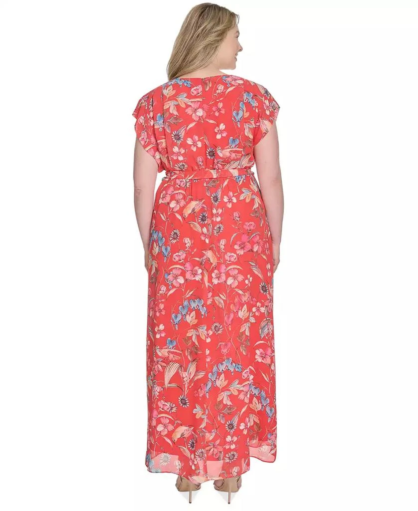 Eliza J Plus Size Printed V-Neck Faux-Wrap Chiffon Dress 2
