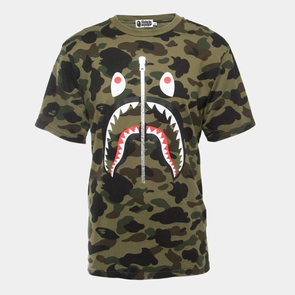 A Bathing Ape A Bathing Ape Military Green Camo Shark Print Cotton Crew Neck Half Sleeve T-Shirt XL 1