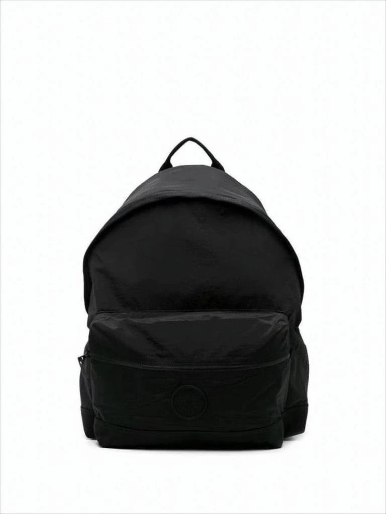 Stone Island Minimalist Black Nylon Backpack with Iconic Logo