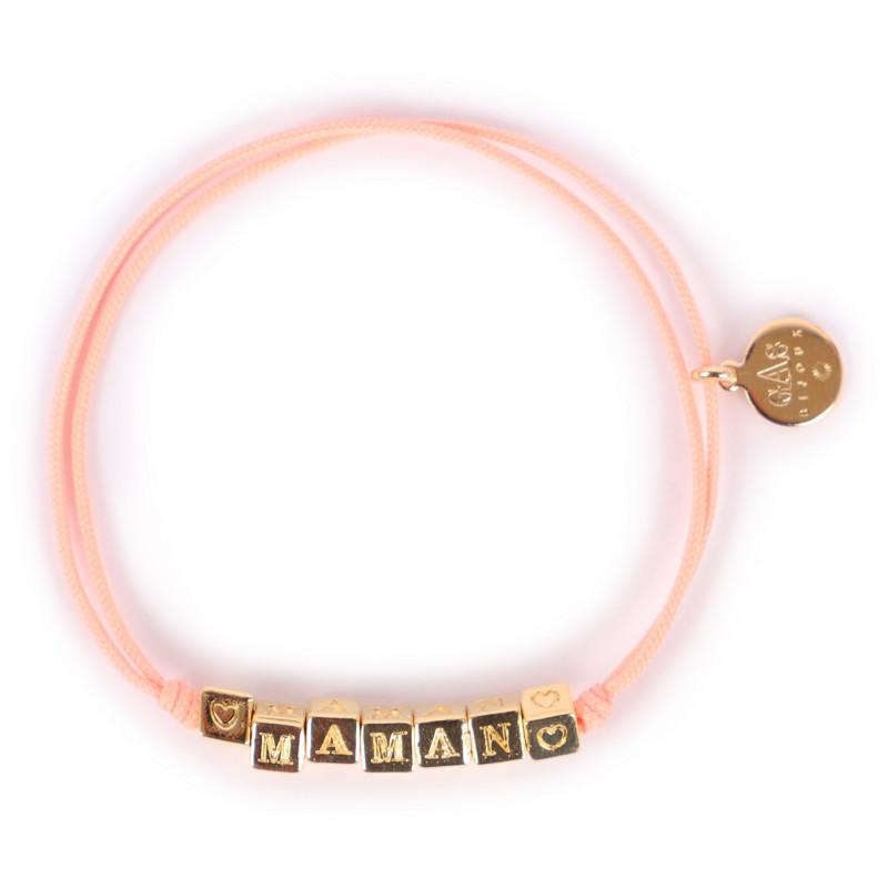 GAS Bijoux Maman lucky charm string bracelet with golden cubes in pink