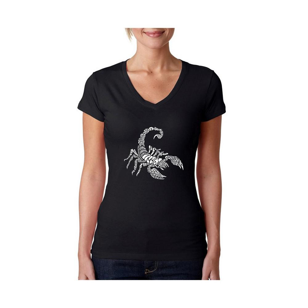 LA Pop Art Women's Word Art V-Neck T-Shirt - Types of Scorpions