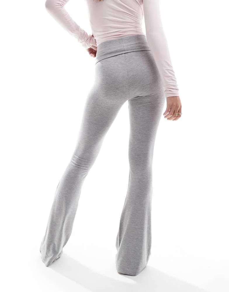 Miss Selfridge Miss Selfridge low rise deep fold over waistband flare legging in grey marl 3