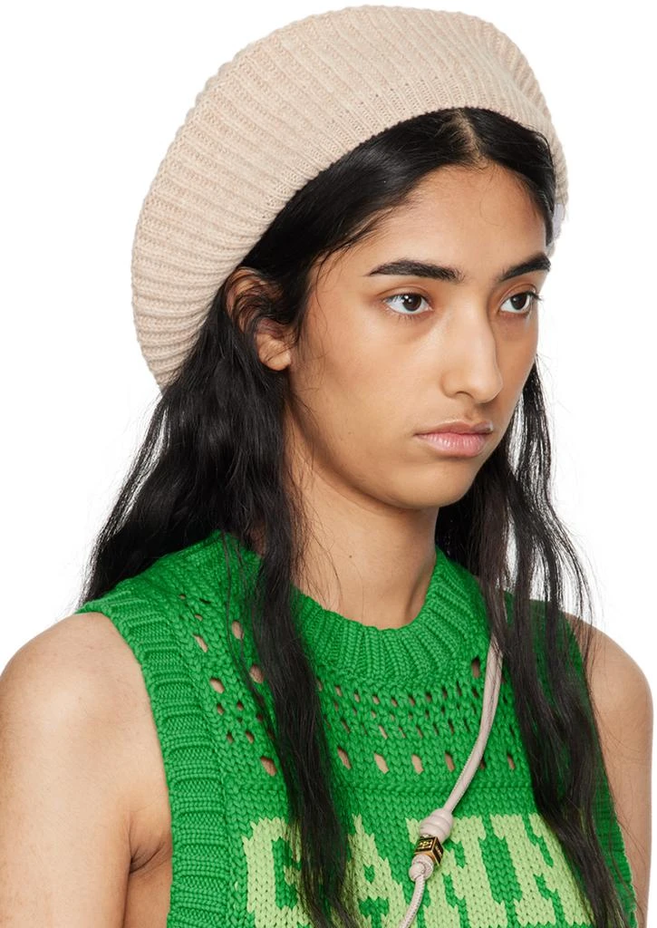 Ganni Beige Wool Rib Knit Beret 2