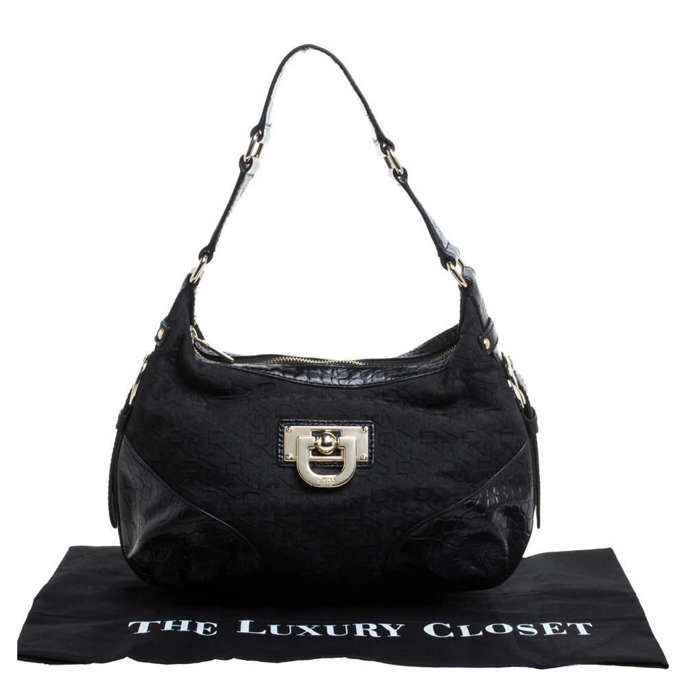 DKNY Dkny Black Signature Canvas and Croc Embossed Leather Buckle Hobo 9