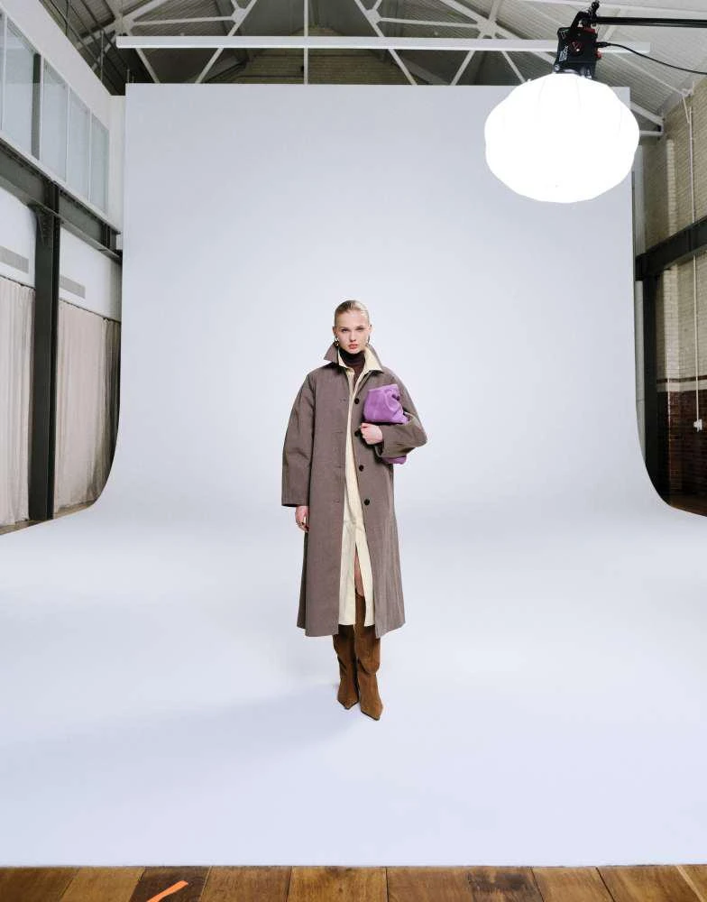 ASOS ASOS DESIGN longline trench coat with pleat detail in mushroom