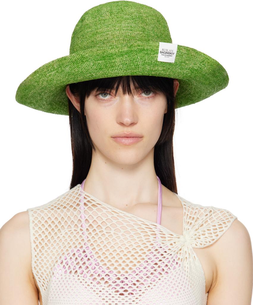RUSLAN BAGINSKIY Green Straw Bucket Hat