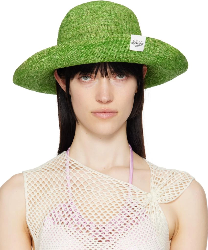RUSLAN BAGINSKIY Green Straw Bucket Hat 1