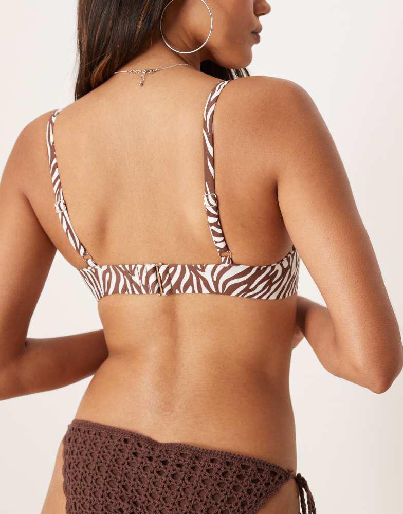 Abercrombie & Fitch Abercrombie & Fitch swimwear ruched underwire curve love bikini top co-ord in zebra print