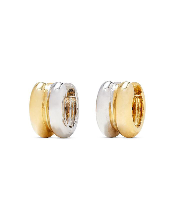 Yvonne Léon 9K White & Yellow Gold Paire de Creoles Bouees Huggie Hoop Earrings