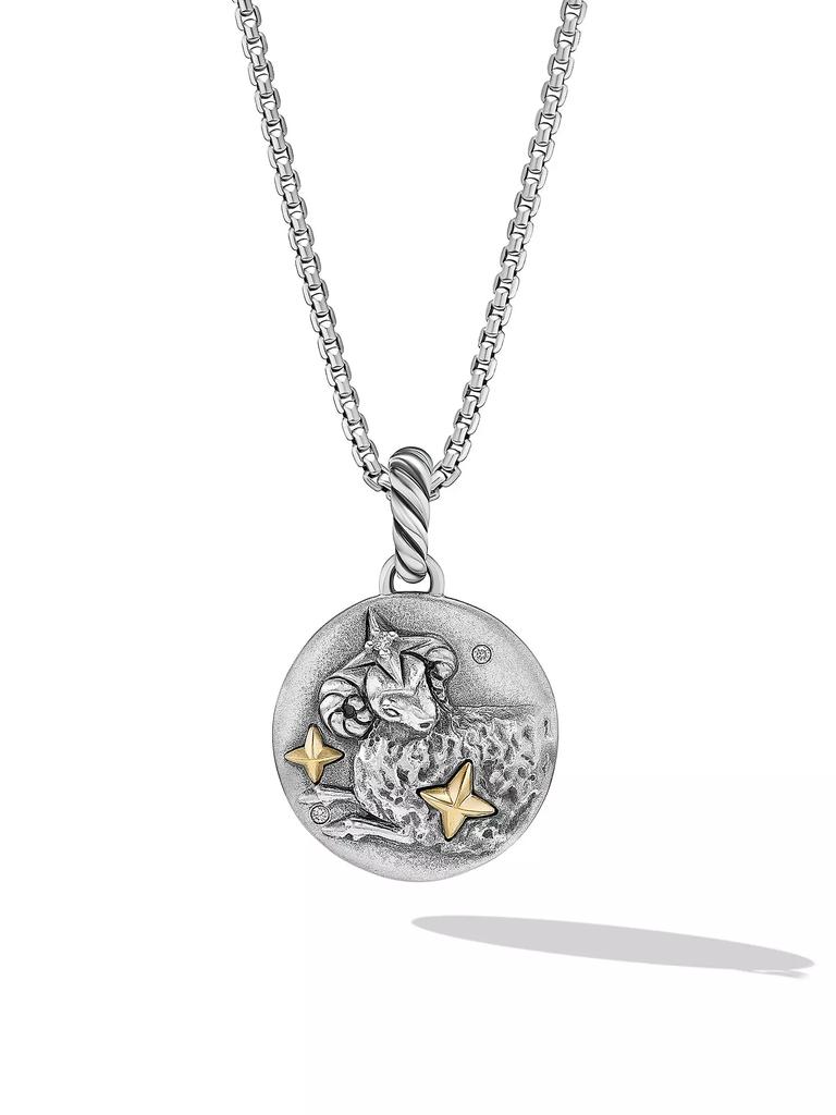 David Yurman Aries Amulet in Sterling Silver with 18K Yellow Gold and Diamonds, 19MM