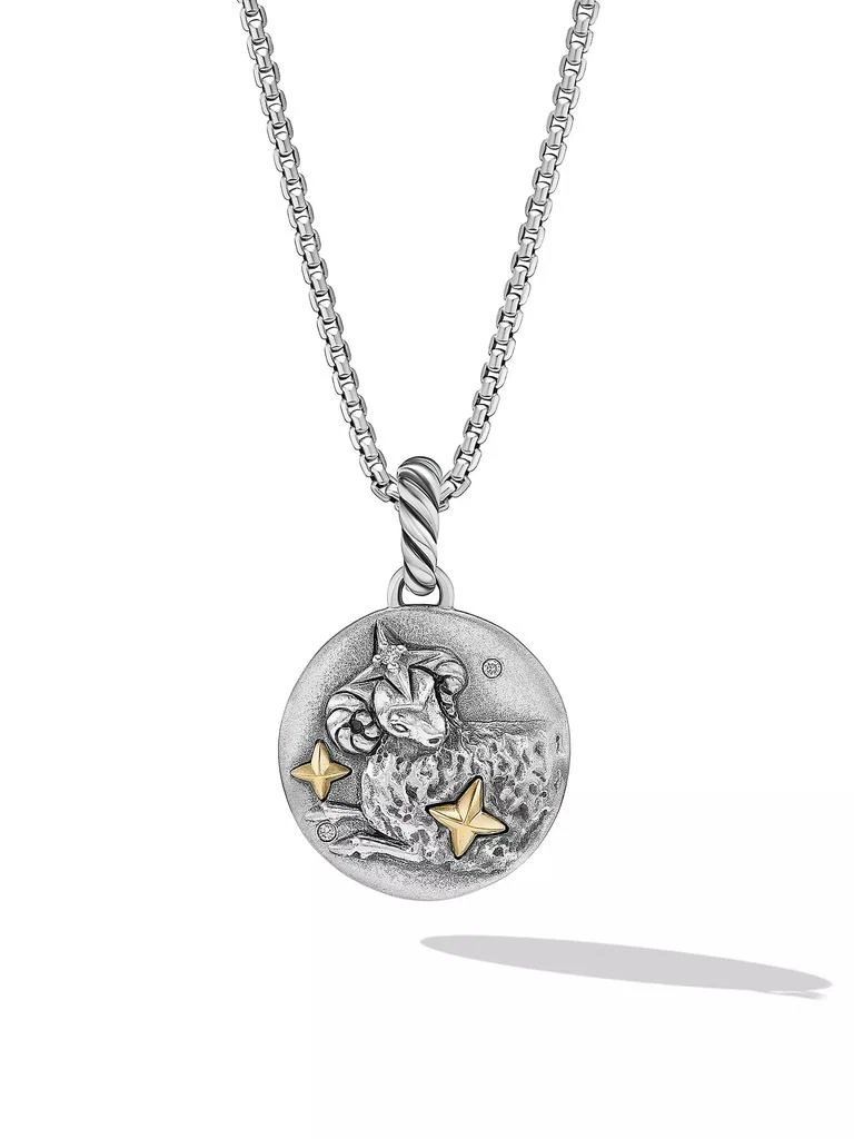 David Yurman Aries Amulet in Sterling Silver with 18K Yellow Gold and Diamonds, 19MM 1