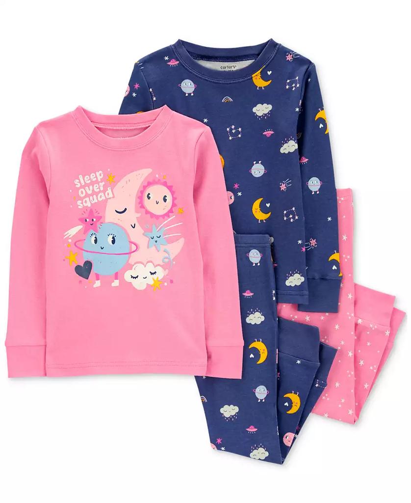 Carter's Toddler Girls Space-Print 100% Snug-Fit Cotton Pajamas, 4 Piece Set