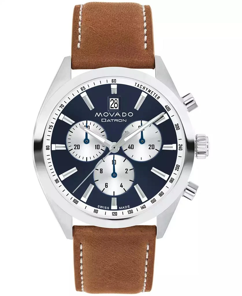 Movado Men's Datron Swiss Quartz Chrono Cognac Leather Watch 40mm 1
