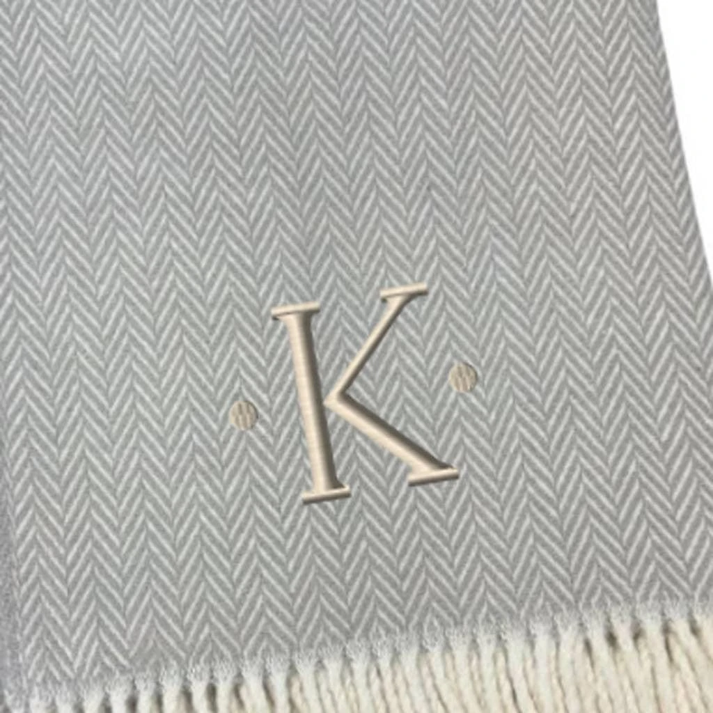 Hivvago 55" X 70" Gray And White Herringbone Cotton Blend K Initial Throw Blanket with Tassels And Embroidery 3