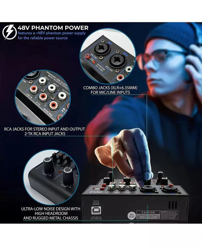 Pyle Compact Bluetooth DJ Mixer Interface with USB Audio and Phantom Power 3