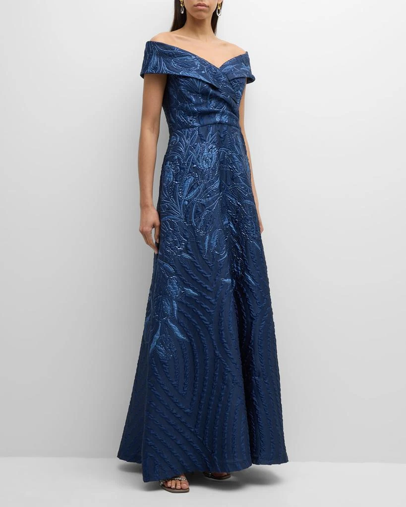 Teri Jon Off-Shoulder Metallic Jacquard Gown 2