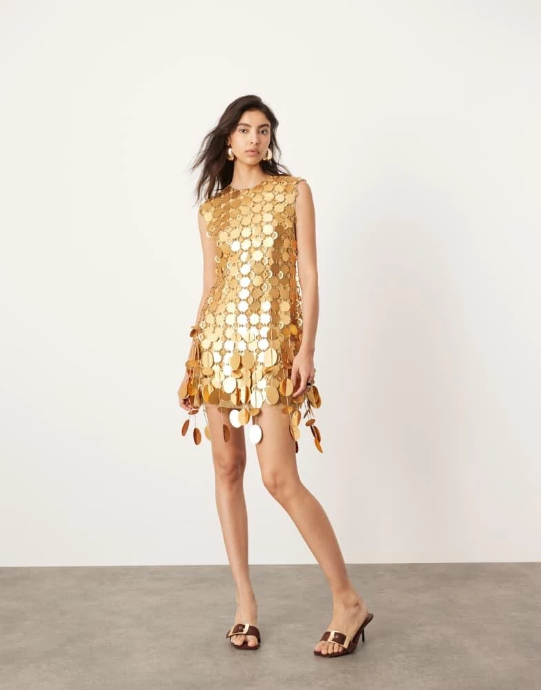 ASOS ASOS EDITION disc embellished mini dress in bronze 3