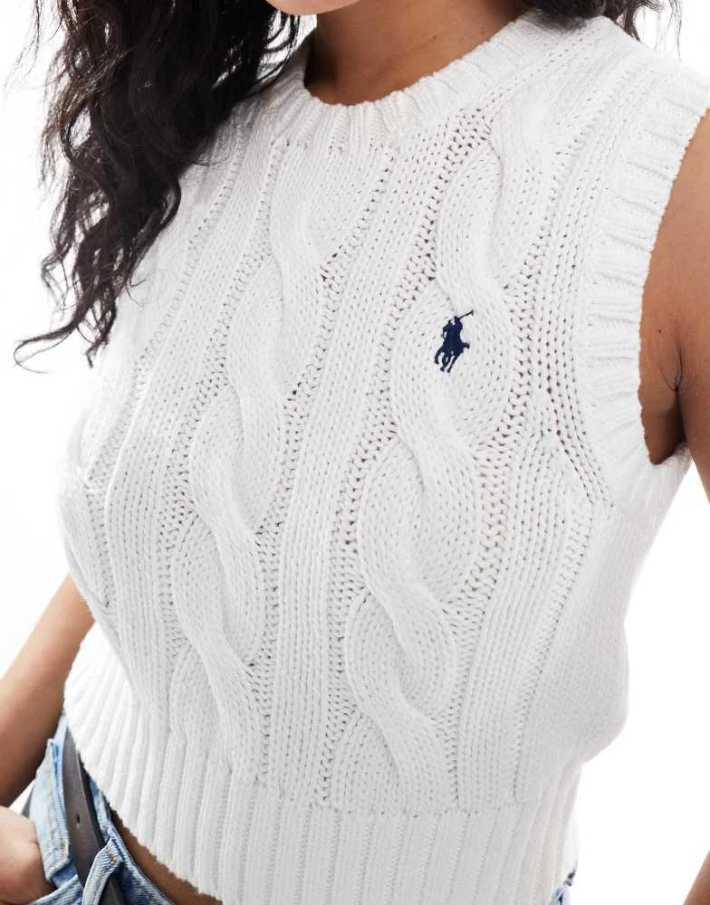 Ralph Lauren Polo Ralph Lauren cable knit sleeveless jumper with logo in white 3