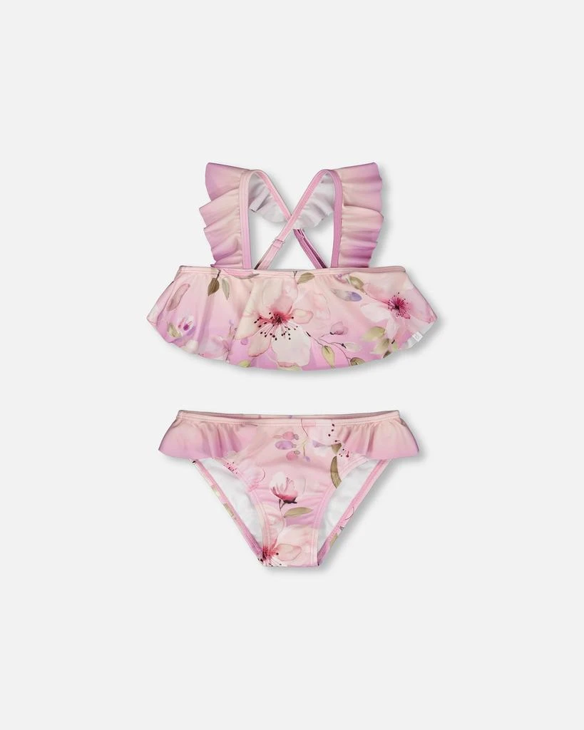 Deux par Deux Two-Piece Swimsuit Purple Flower Print