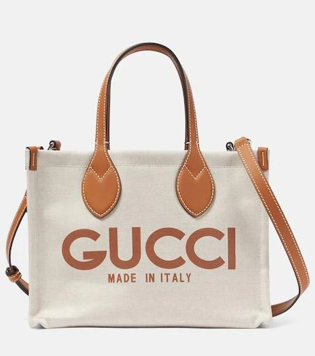 Gucci Mini logo leather-trimmed canvas tote bag 1