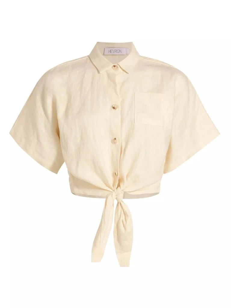 Hevron Alex Linen Tie Crop Shirt 1