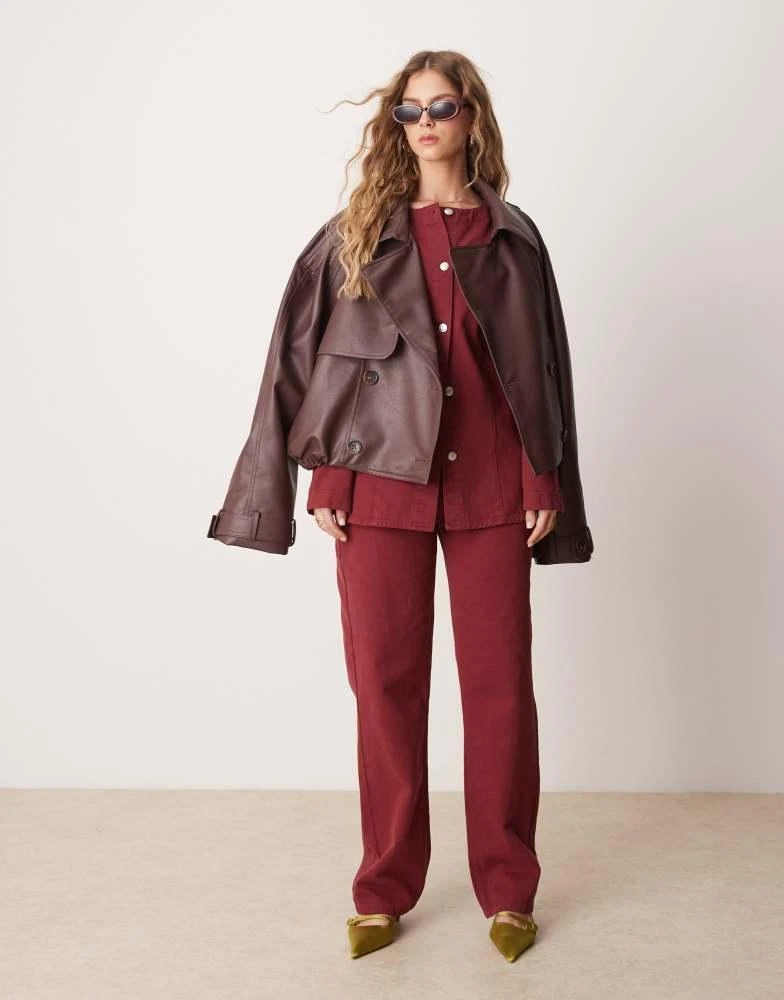 ASOS ASOS DESIGN cinch waist denim shirt in pomegranate 2