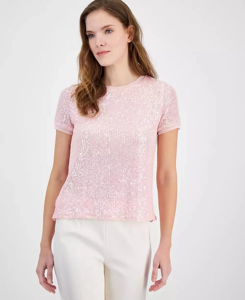 Anne Klein Petite Crewneck Short-Sleeve Sequin T-Shirt 1