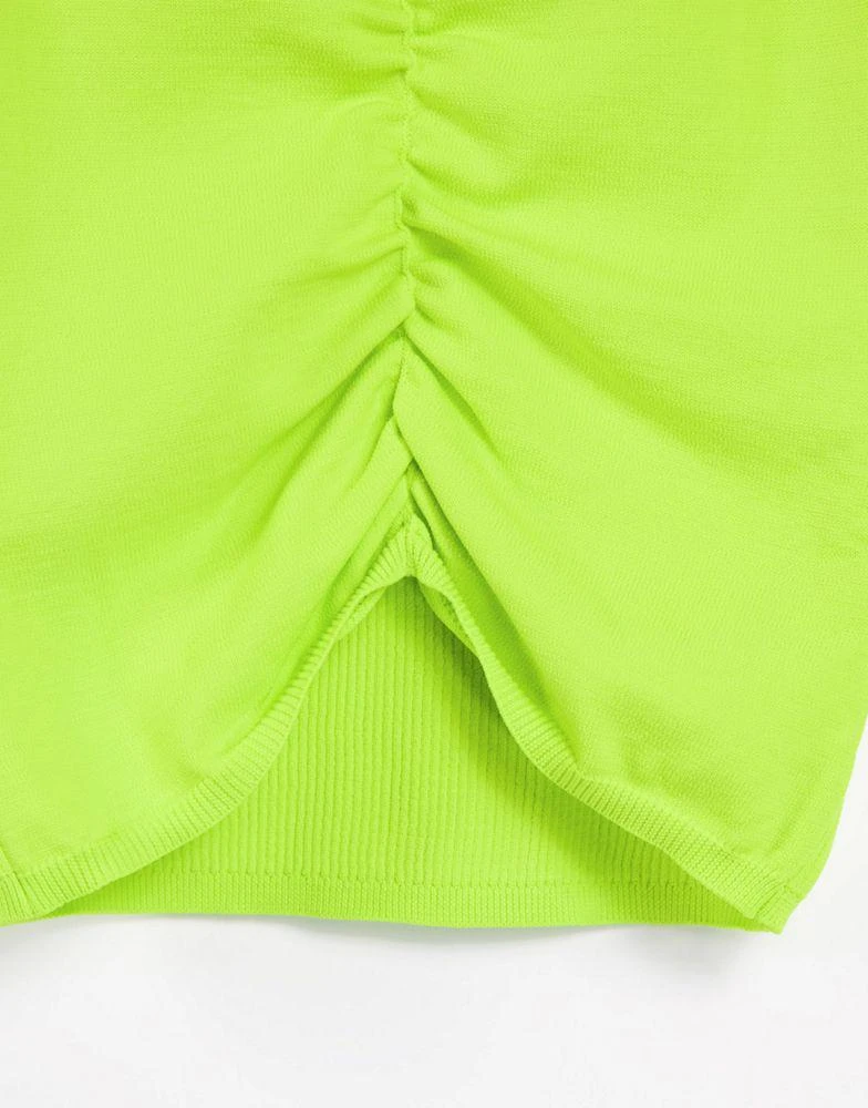 Topshop Topshop knitted finge gage ruched front top in lime 4