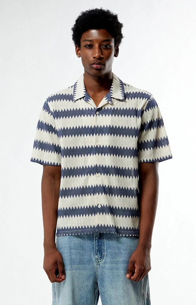 PacSun Blue 
Cream Textured Oversized Resort Camp Shirt 1
