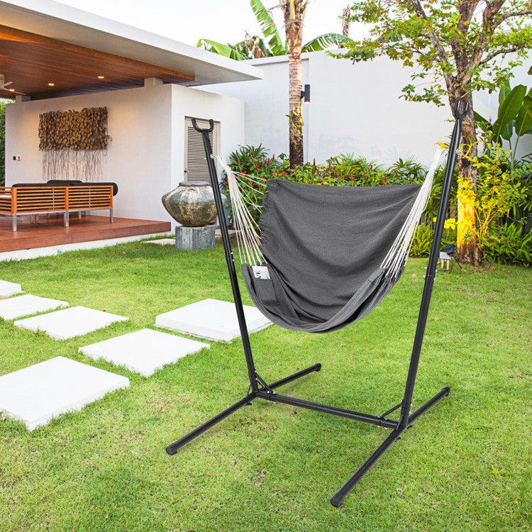 Hivvago Hammock Chair with Stand 6-Position Adjustable Height and Side Pocket