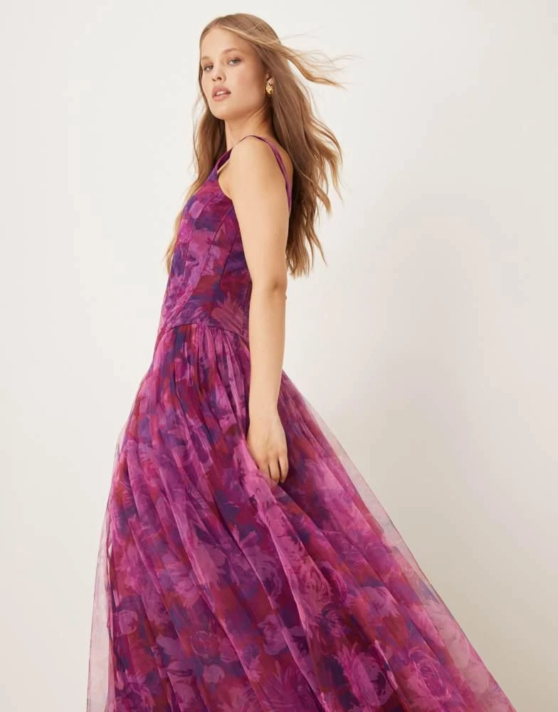 Lace & Beads drop hem corset maxi dress in rose berry rose floral print   On Sale Now with Up to 20% Off | Discover Exclusive Deals & Savings at  BeyondStyle