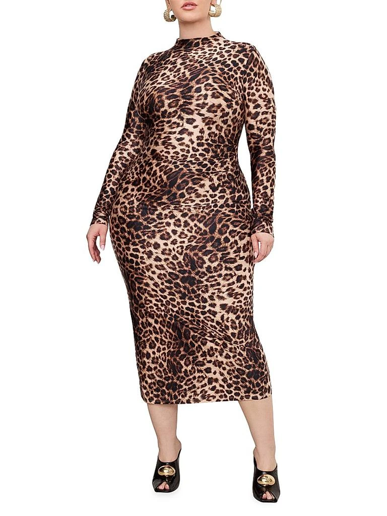 Good American Leopard Print Satin Shine Midi-Dress 2