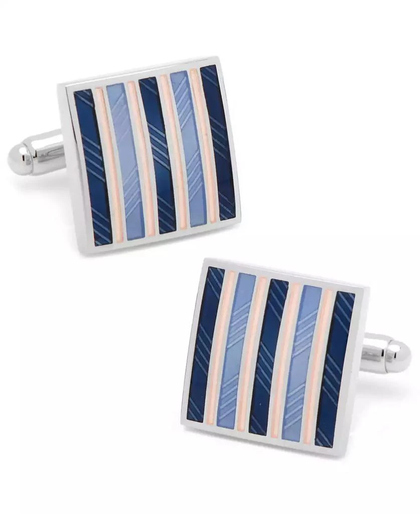 Cufflinks Inc. Pink and Navy Striped Square Cufflinks 1