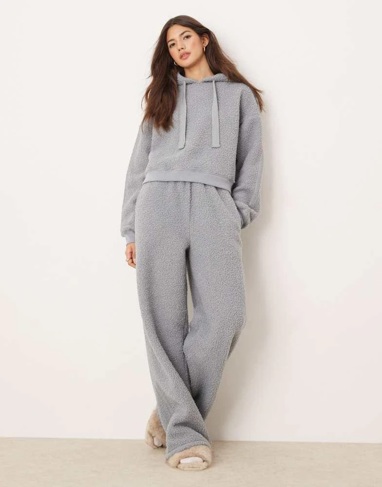 ASOS ASOS DESIGN lounge borg cropped hoodie & wide leg set in blue 1