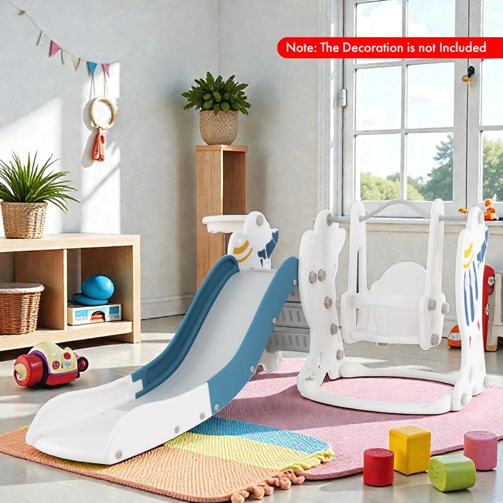 Hivvago 4-in-1 Adventure Playset for Kids with Slide, Swing, and Basketball Fun 2