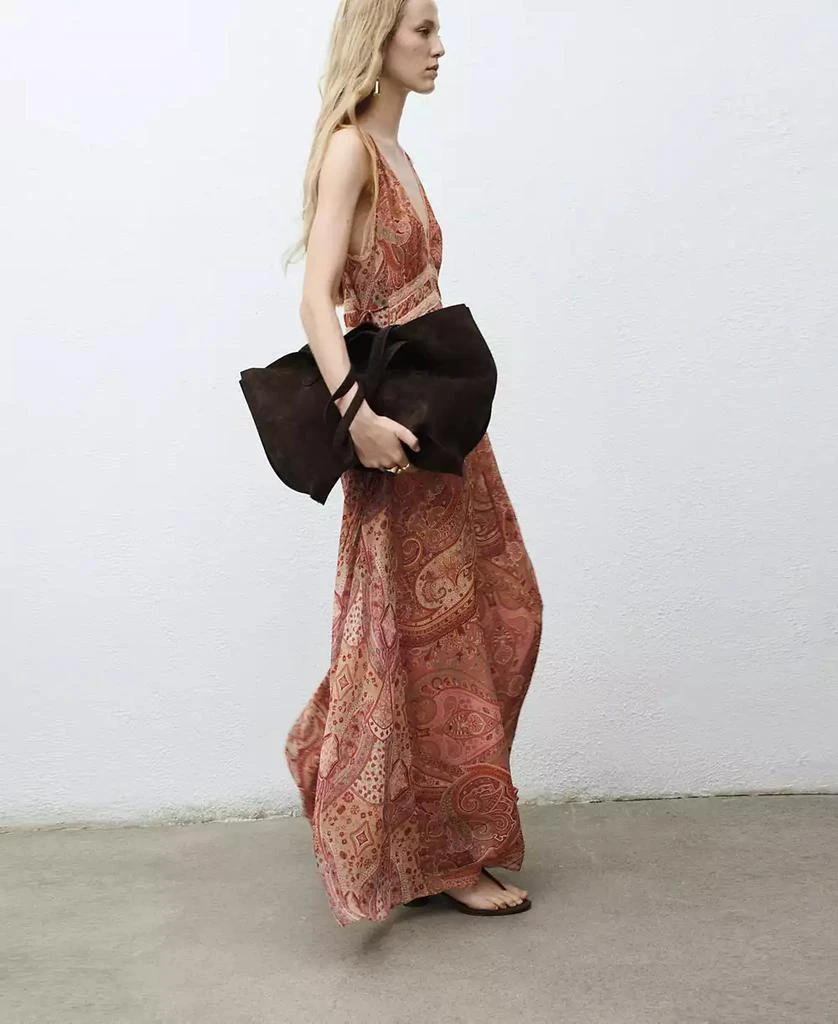 MANGO - Paisley-print dress with Lace Trim Brown - 6 - Woman