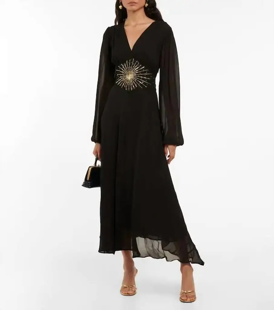 Rixo Rixo - Christie Embellished Chiffon Maxi Dress