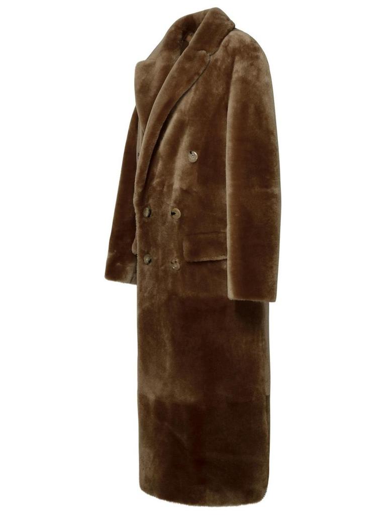 BLANCHA Blancha Long Brown Leather Fur Coat