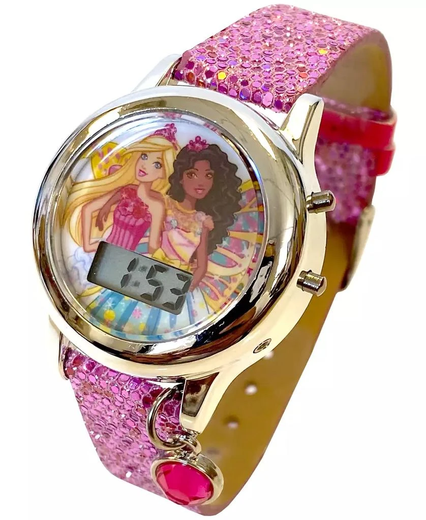 Accutime Kid's Barbie Digital Pink Glitter Silicone Strap Watch 34mm 2