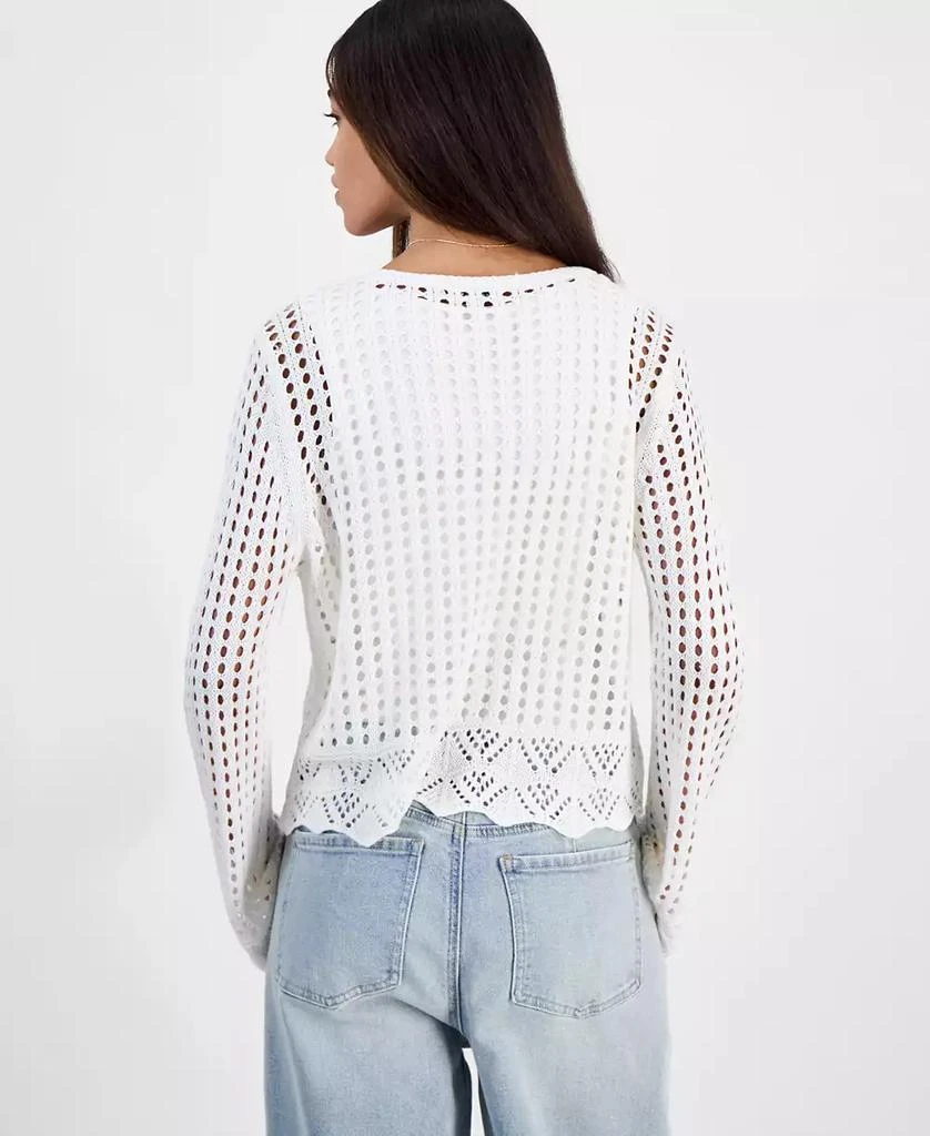 Hooked Up by IOT Juniors' Tie-Front Crochet Cardigan Sweater 4